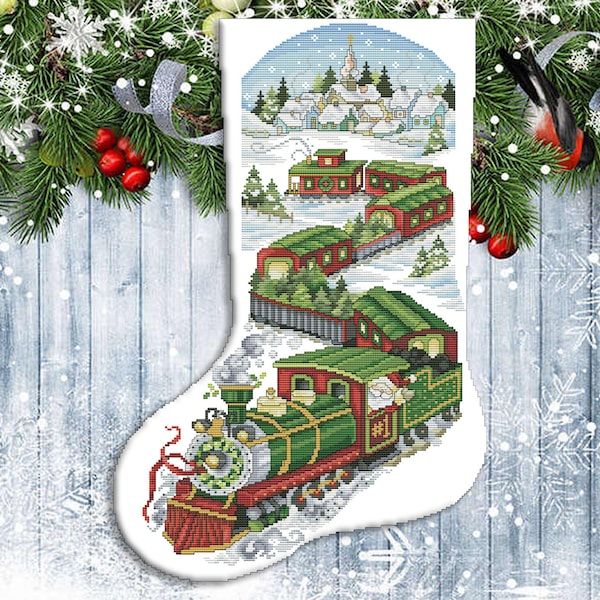 Christmas Stocking, Santa Train, Spirit of Christmas, Counted Cross Stitch Pattern, Stitch Decor, Needlework Chart, Instant download