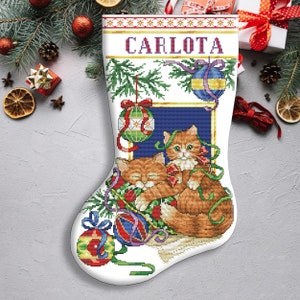 Cats Christmas Stocking, Momma & Me, Animals, Counted Cross Stitch Pattern, Xstitch Decor, Needlework Chart, Instant download PDF