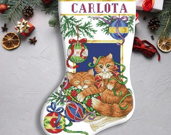 Cats Christmas Stocking, Momma & Me, Animals, Counted Cross Stitch Pattern, Xstitch Decor, Needlework Chart, Instant download PDF
