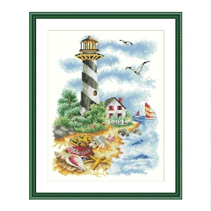 A way to the lightouse, Counted Cross Stitch Pattern, Summer Landscape, Hand Embroidery, Needlepoint Chart, Digital Pattern PDF