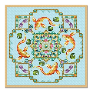 Goldfish and Dragonflies, Counted Cross Stitch pattern, Fish cross stitch, Xstitch Chart PDF, Underwater world, Tropical fish, Needlework