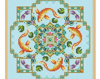 深海魚のクロスステッチパターン PDF デジタルパターン 魚 モダン 装飾