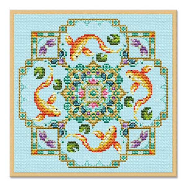 Goldfish and Dragonflies, Counted Cross Stitch pattern, Fish cross stitch, Xstitch Chart PDF, Underwater world, Tropical fish, Needlework