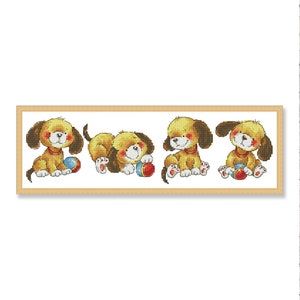 Chiots espiègles, motif point de croix compté, Animal, chiens, décor Xstitch à la main, chiots mignons, point de croix chiots, motif chiots
