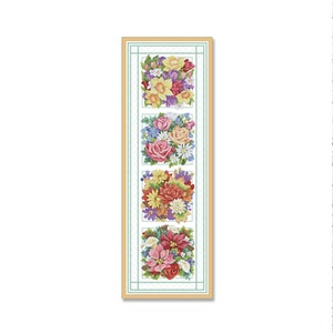 Vier seizoenen bloemen, geteld kruissteekpatroon, digitaal patroon, bloemmotief wilde bloemen patroon, boeket borduurwerk, Instant Download