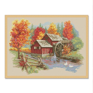 Glory of Autumn, Kreuzstich-Muster, Dorf Cottage, Herbstwald , Handstickerei, Nadelspitze, digitales Muster PDF
