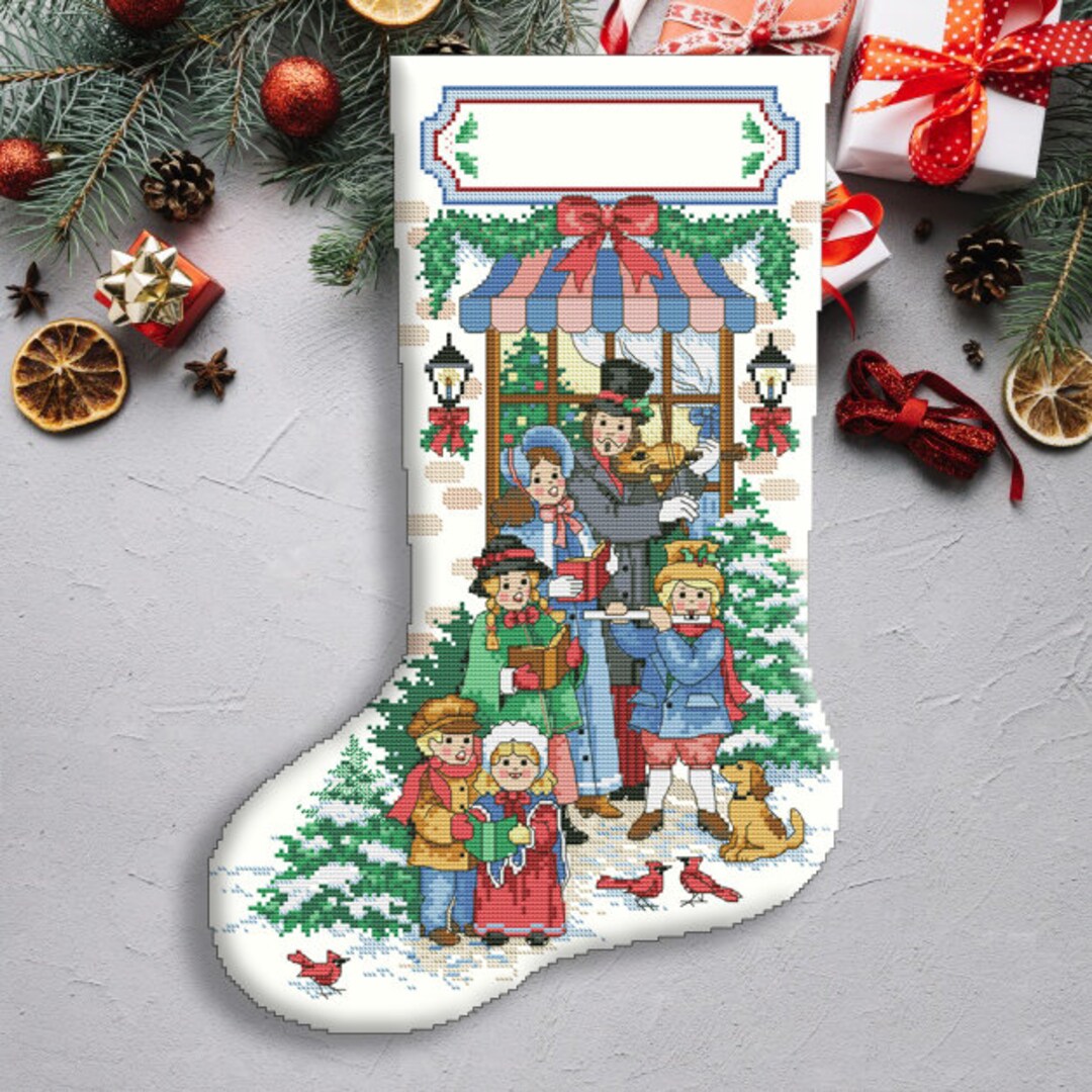 Christmas Stocking, Victorian Carolers, Counted Cross Stitch Pattern ...