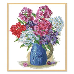 Boeket floxen bloemen, kruissteekpatroon, floxen, digitale pdf-patroon, modern decor, patroon wilde bloemen, direct downloaden