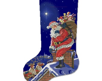Christmas Stocking, Rooftop Santa, Spirit of Christmas, Counted Cross Stitch Pattern, Xstitch Decor, Needlework Chart, Instant download
