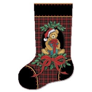 Christmas Stocking, Gift Bearing Teddy, Spirit of Christmas, Counted Cross Stitch Pattern, Xstitch Decor, Needlework Chart, Instant download