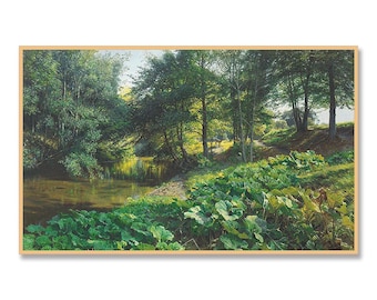 Bewaldeter Fluss, Kreuzstichmuster, Frühling Park, Landschaft, Sommerwald, Handstickerei, Nadelspitze, digitales Muster PDF