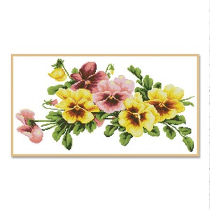 Boeket viooltjes, kruissteekpatroon, digitaal PDF-patroon, modern decor, patroon van wilde bloemen, handwerkgrafiek, direct downloaden