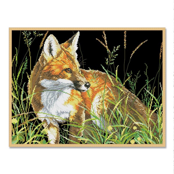 Autumn Fox, Counted Cross Stitch pattern, Wild Animals, Autumn Forest, Instant Download, Hand Xstitch Decor, Pair of Foxes, Autumn Leaves