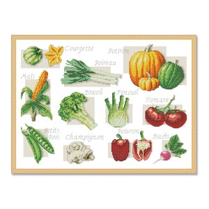 Groentenmonster, telpatroon, keukenstilleven, zomergroenten, maïs, erwten, paprika, champignons, wortel, pompoen