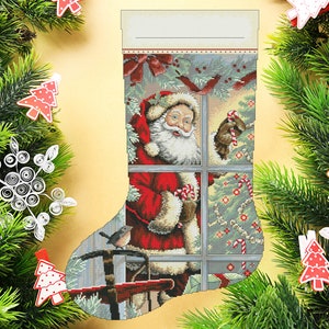 Christmas Stocking, Candy Cane Santa, Spirit of Christmas, Counted Cross Stitch Pattern, Stitch Decor, Needlework Chart, Instant download