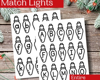 Urlaub Lichter Alphabet Match, Weihnachten Pre-K druckbar, Urlaubsaktivitäten, Homeschool druckbar, Montessori druckbar, Weihnachtsaktivität