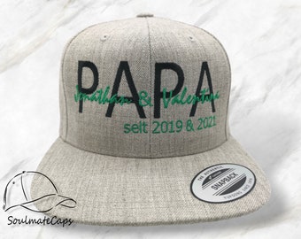 Soulmate Kappe - Papa Kappe mit Namen und Geburtsjahr der Kinder - personalisiertes Geschenk zum Vatertag