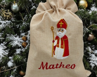 Personalisierter Nikolaussack mit Bestickung - Motiv St. Nikolaus - röm.-kath. Nikolaussackerl
