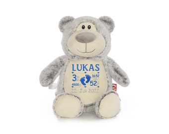 Soulmate Stofftier - Bär grau mit Geburtsdaten - personalisiertes Geschenk zur Geburt
