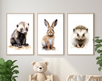 Watercolor Woodland Baby Animals Prints, Nursery decoration, Printable Watercolor Animals Wall Art, Animal Print Set, Baby Animals Poster