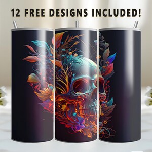 Blumenschädel Tumbler Wrap, 20 Unzen Skinny Straight Tumbler Wrap, Digitaler Download PNG, Sublimation PNG, Beruf PNG Digital Download, Gothic