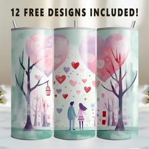 Valentinstag Becher Design, Aquarell verliebtes Paar 20 Unzen Skinny Straight Tumble Wrap, digitaler Download PNG, Sublimation, druckbare PNG