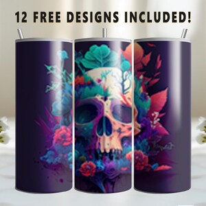 Flower Skull Tumbler Wrap, 20oz Skinny Straight Tumbler Wrap, Digital Download PNG, Sublimation PNG, Occupation PNG Digital Download, Gothic