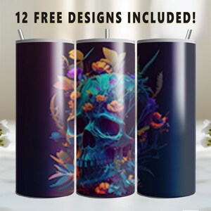 Flower Skull Tumbler Wrap, 20oz Skinny Straight Tumbler Wrap, Digital Download PNG, Sublimation PNG, Occupation PNG Digital Download, Gothic