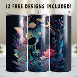 Flower Skull Tumbler Wrap, 20oz Skinny Straight Tumbler Wrap, Digital Download PNG, Sublimation PNG, Occupation PNG Digital Download, Gothic