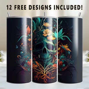 Flower Skull Tumbler Wrap, 20oz Skinny Straight Tumbler Wrap, Digital Download PNG, Sublimation PNG, Occupation PNG Digital Download, Gothic