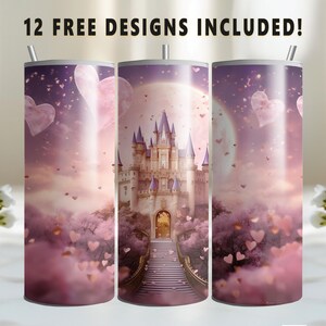 Valentine&#39;s Tumbler Design, Magical Love Castle 20oz Skinny Straight Tumbler Wrap, Digital Download PNG, Sublimation Art, Printable PNG Art