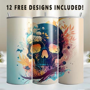 Flower Skull Tumbler Wrap, 20oz Skinny Straight Tumbler Wrap, Digital Download PNG, Sublimation PNG, Occupation PNG Digital Download, Gothic