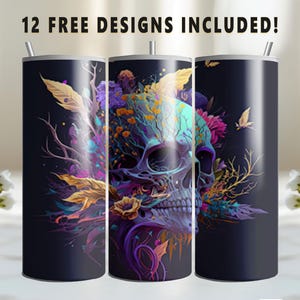 Flower Skull Tumbler Wrap, 20oz Skinny Straight Tumbler Wrap, Digital Download PNG, Sublimation PNG, Occupation PNG Digital Download, Gothic