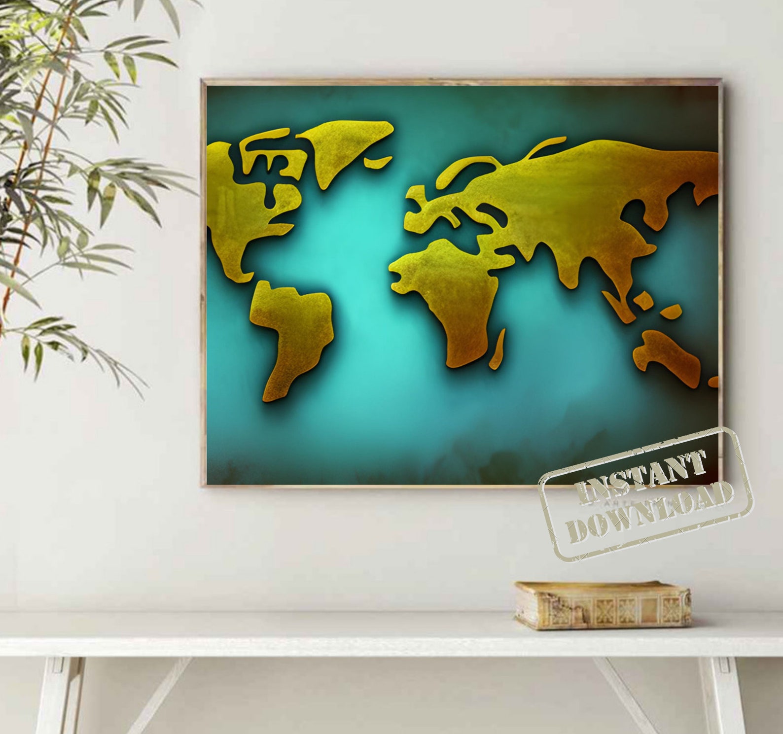 World Map Wall Art World Map Poster Watercolor World Map Etsy