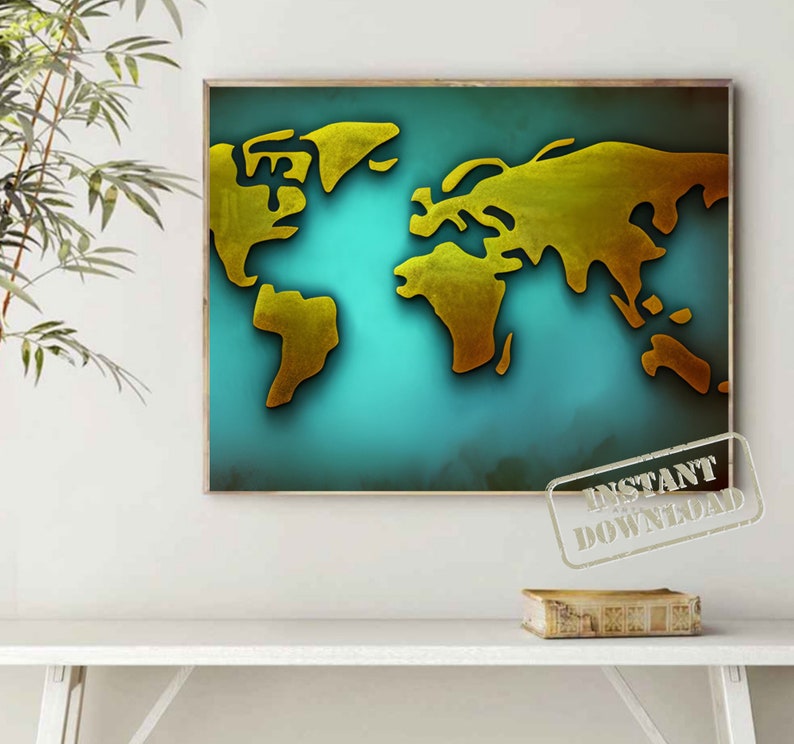 World Map Wall Art World Map Poster Watercolor World Map Etsy