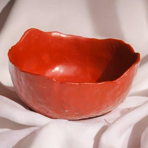 Decorative bowl made of concrete, jewelry bowl, decorative element on a sideboard, shelf for keys, concrete bowl, concrete decorative item, Red