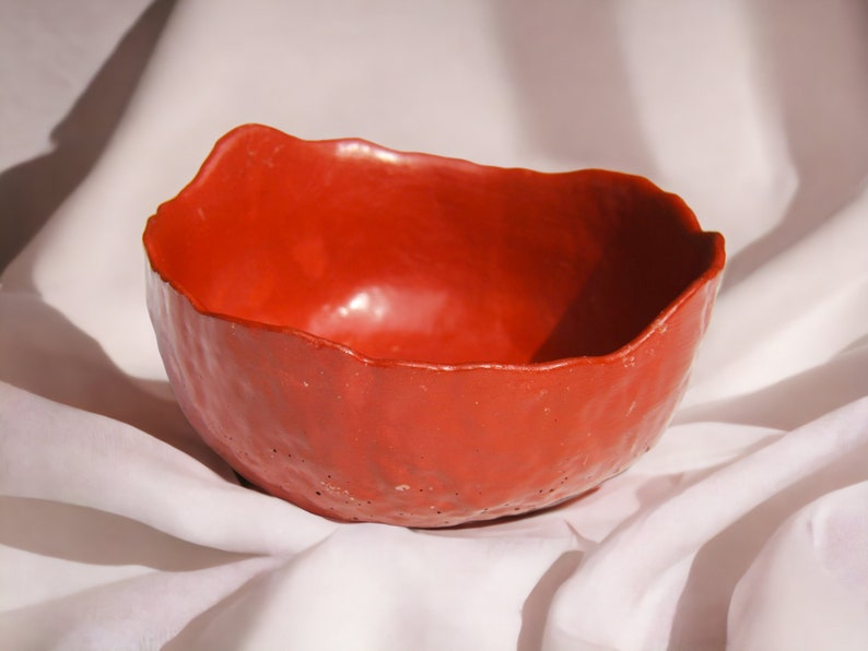 Decorative bowl made of concrete, jewelry bowl, decorative element on a sideboard, shelf for keys, concrete bowl, concrete decorative item, Red