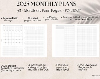 2026 Monatsübersicht- 4 Seiten pro Monat- Ausklappbar- Montag Start