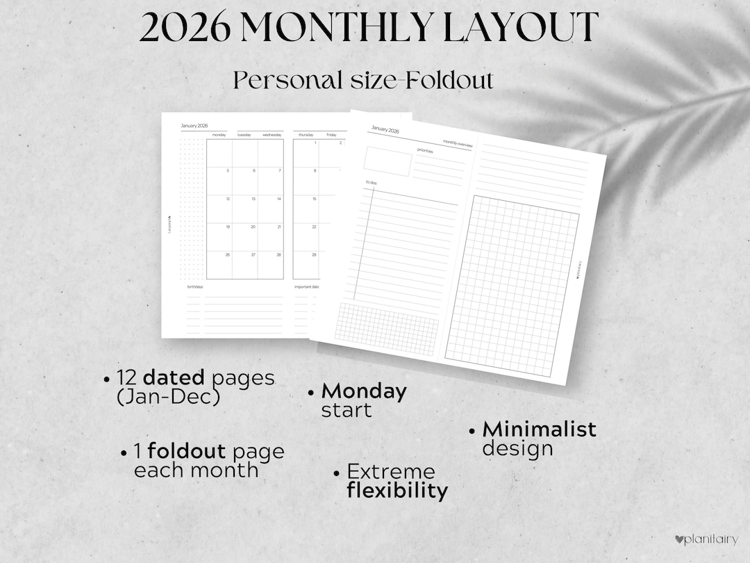 2026 Foldout Monthly Calendar: Personal Size Planner Insert (PDF) - Etsy