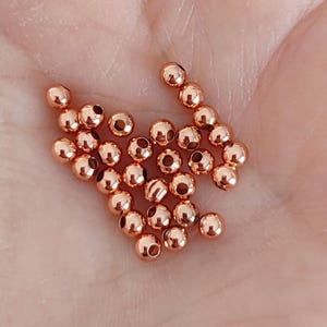 Rose gold round spacer beads, 3mm seamless, 50 per pack, plated brass, jewelry making supplies, rose gold jewelry findings