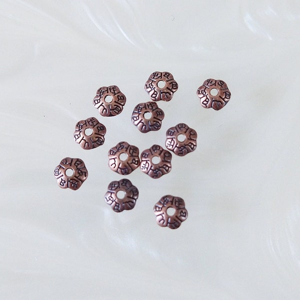 6mm antiqued copper bead caps, jewelry making supplies, metal findings, DIY necklace bracelet earrings