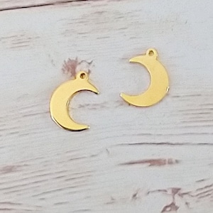 Gold moon drops, crescent  moon charms, stainless steel jewelry moons, jewelry findings, jewelry supplies, gold jewelry findings, 10 pack