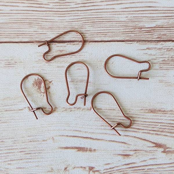 Copper kidney ear wires, copper ear hooks, 18mm ear wires, antiqued copper findings, jewelry making supplies, DIY earring findings