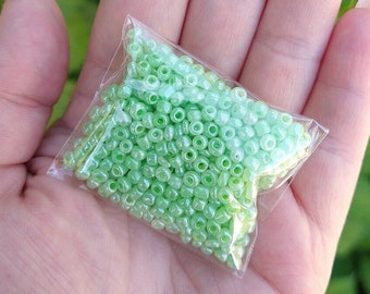 Mint green size 8 glass seed beads, 20 gram pack, jewelry making supplies, weaving looming, DIY bracelets earrings necklaces