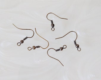 Brass ear hooks, 18mm brass ear wires, french ear hooks, antiqued brass findings, jewelry making, jewelry supplies