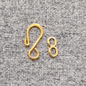 Gold plated hook and eye clasp, 20mm,  set of 10