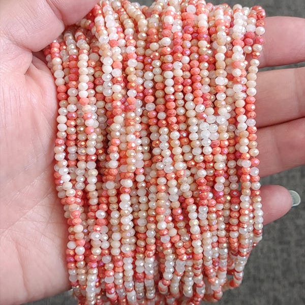 Mixed color faceted rondelle glass beads, 3mm,  approx 16.5 inch strand