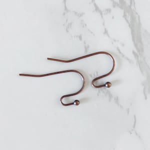 Copper plated brass ear wires, copper ear hooks, 22mm, antiqued copper findings, jewelry making supplies