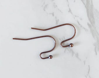 Copper plated brass ear hooks, 22mm, pack of 5/10/20/50 pair