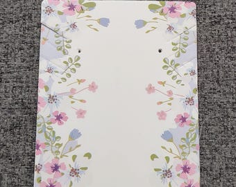 White earring/necklace display cards with floral design, 2.5x2 inch, pack of 20